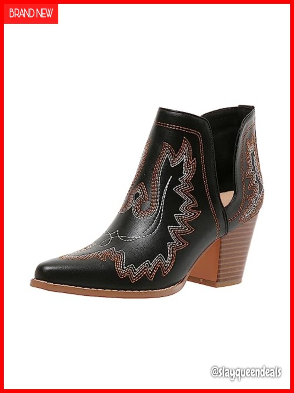 Women's Cowboy Ankle Boots Pointed Toe Chunky Heel Leather Western Booties